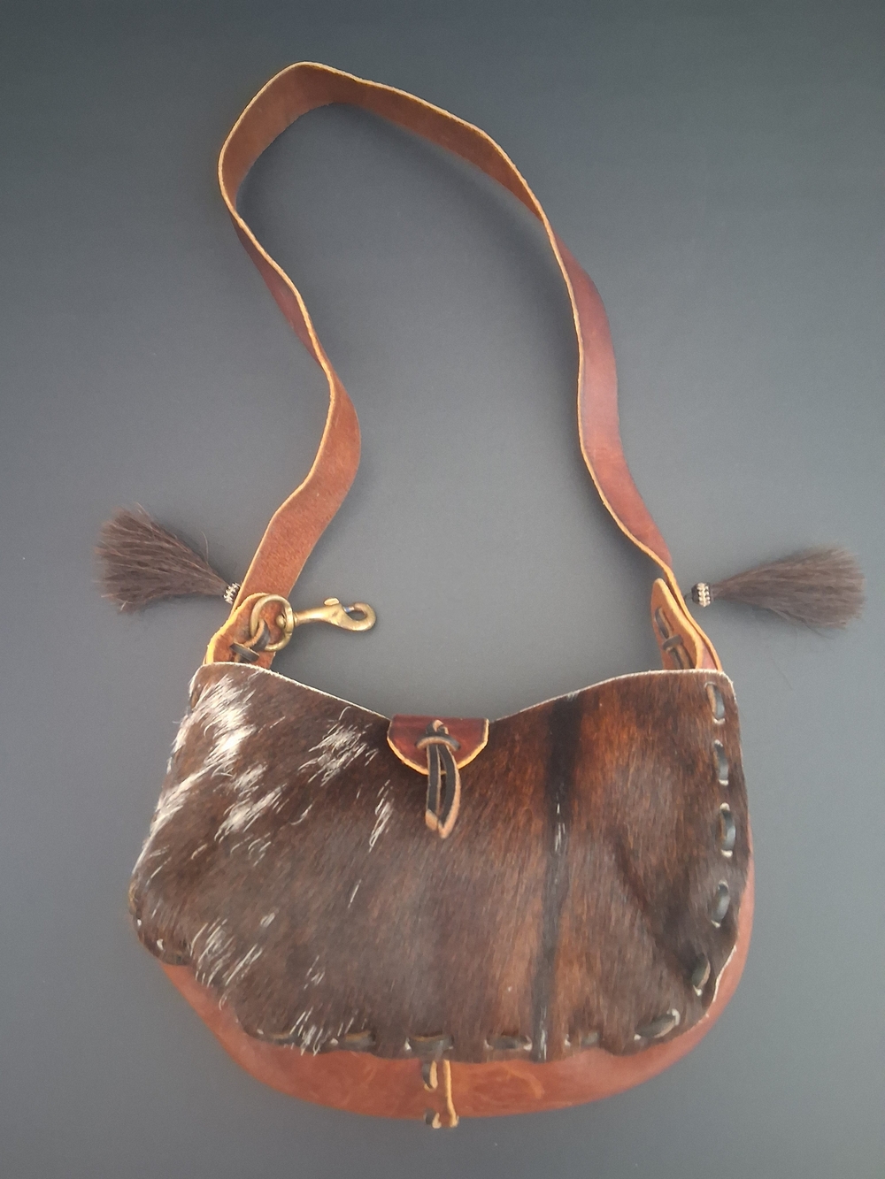 Handmade Hair On Hide Leather Shoulder Bag Cowhide Horse Hair Tassle Cowgirl